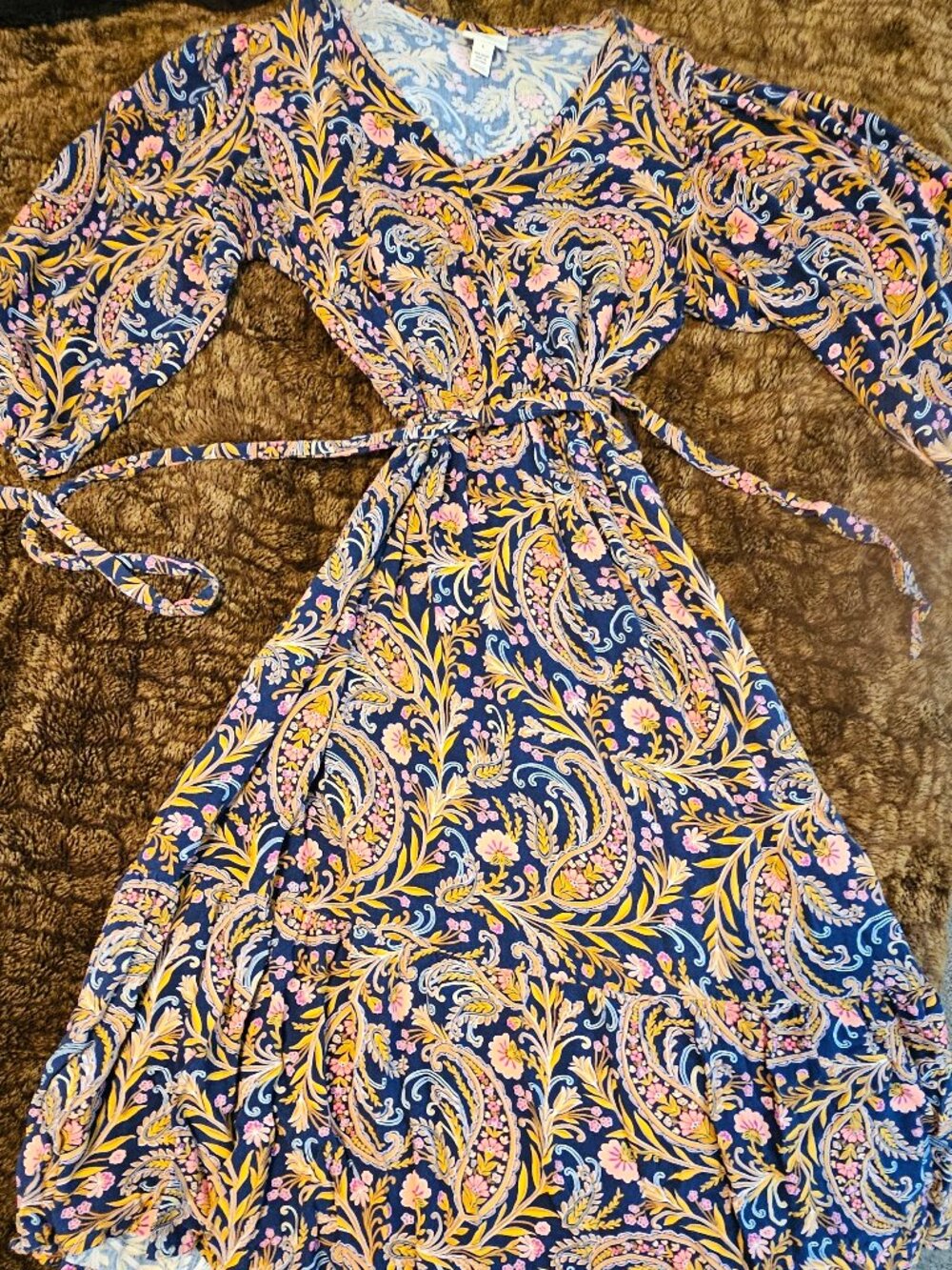 St. John’s Bay Navy Paisley Boho Maxi Dress Belted Size Large